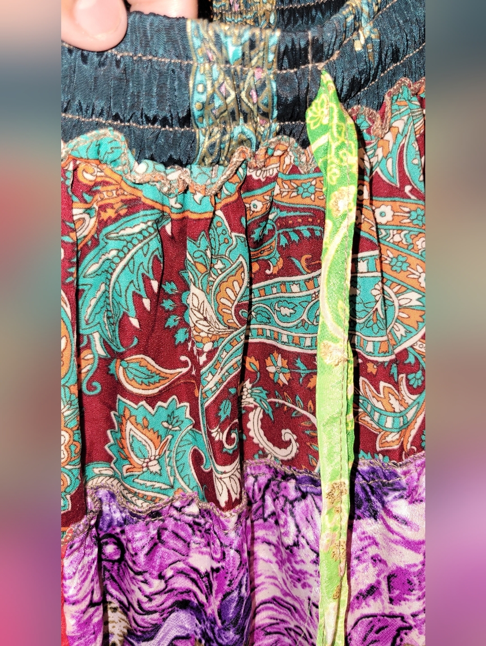 White Waves Bohemian Patchwork Maxi Skirt - Multicolor FREE SIZE - Picture 4 of 5